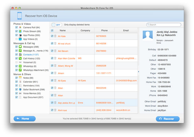 previw and recover data from iOS device