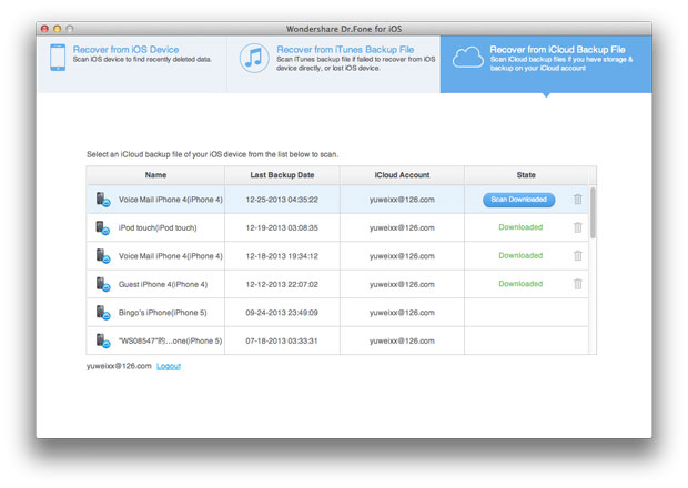 download and scan iCloud backup